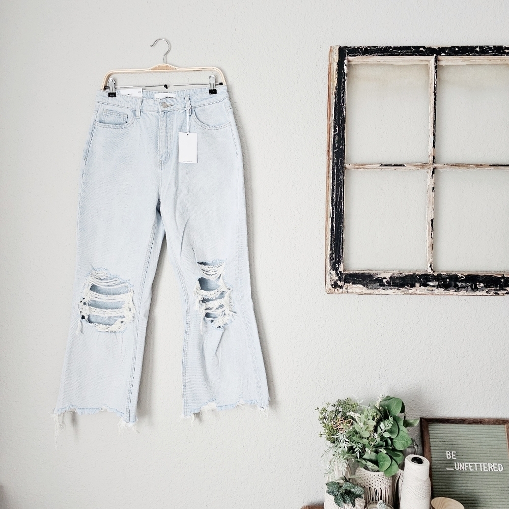 Vervet High Rise 90's Vintage Flare Jeans Cropped Cotton Retro Leslie 29 NEW - Picture 2 of 12